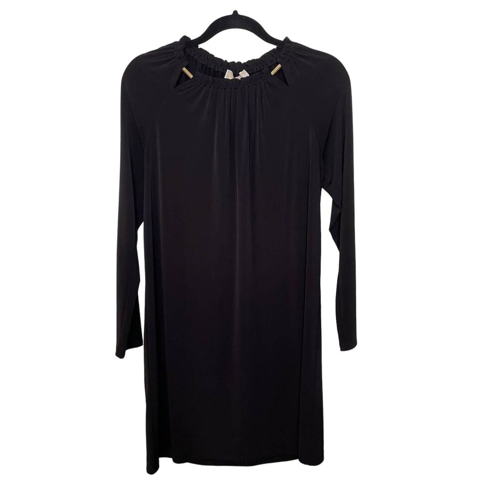 Michael Kors Shift Dress Long Sleeve Elastic Neck Black M Dark Academia Witchy